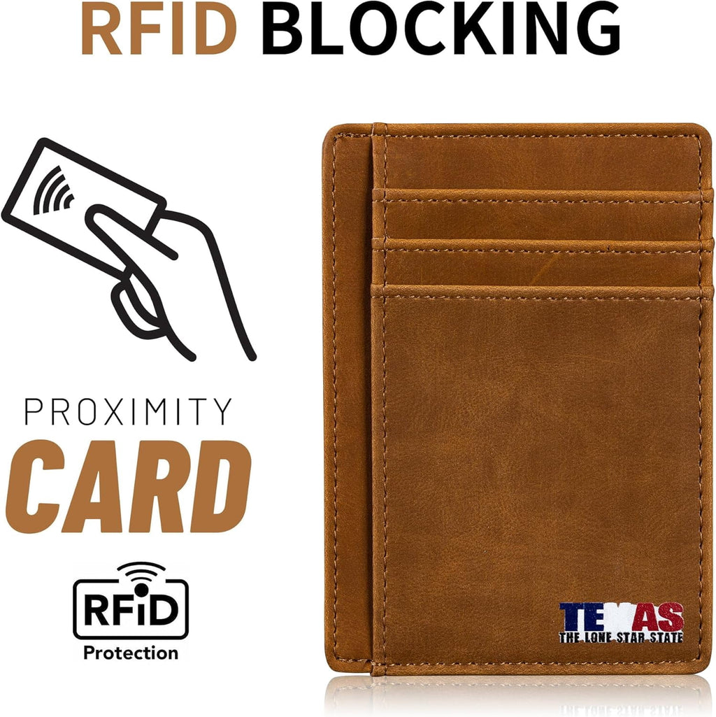 Slim Front Pocket Wallet, PU Leather, Khaki, Card Holder, RFID Blocking with Texas Souvenir Logo, Gift for Texans and... - Image 6