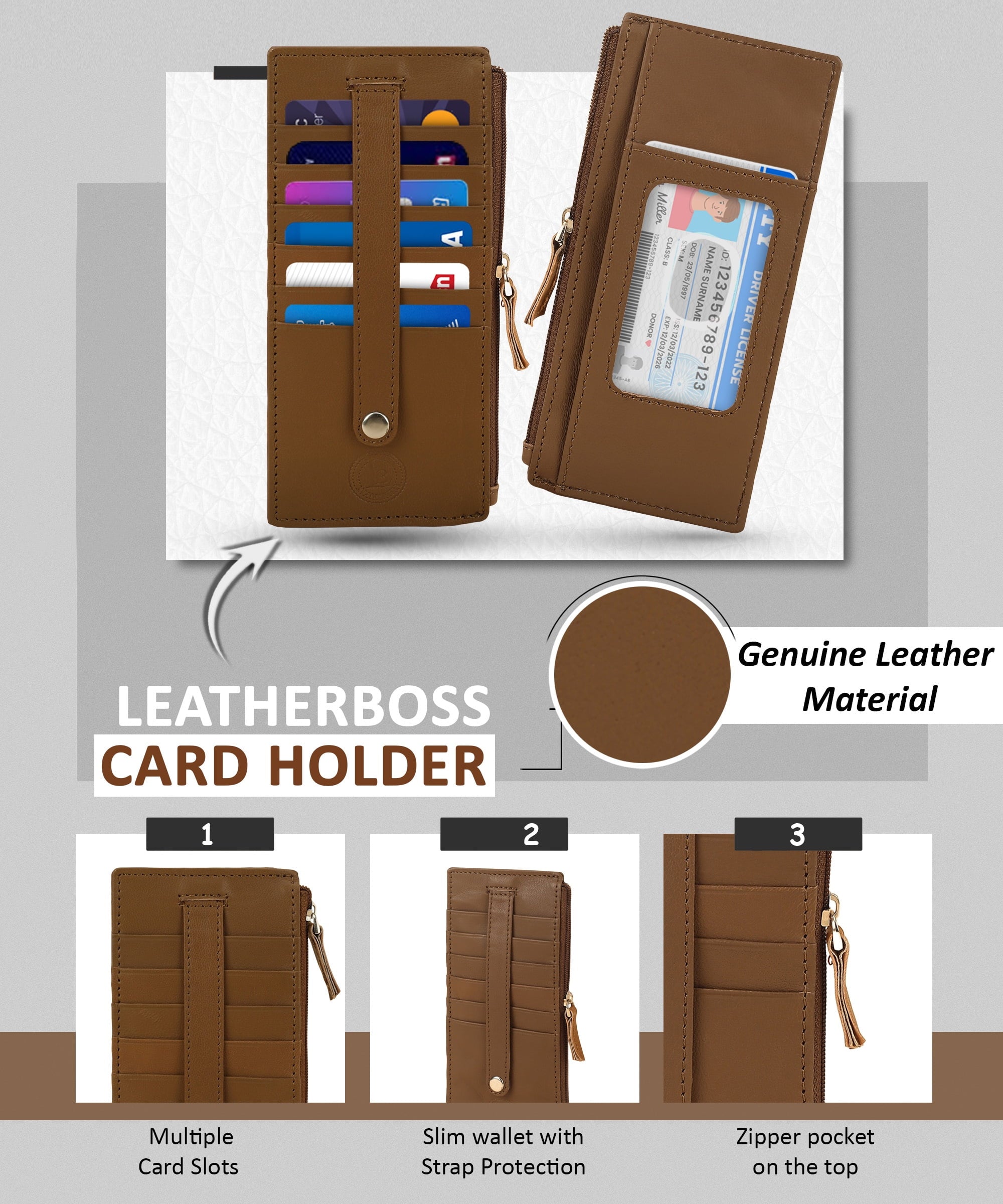 RFID Blocking Women's Wallet Vintage Leather All in One Card Case Holder Slim, Tan - Image 5
