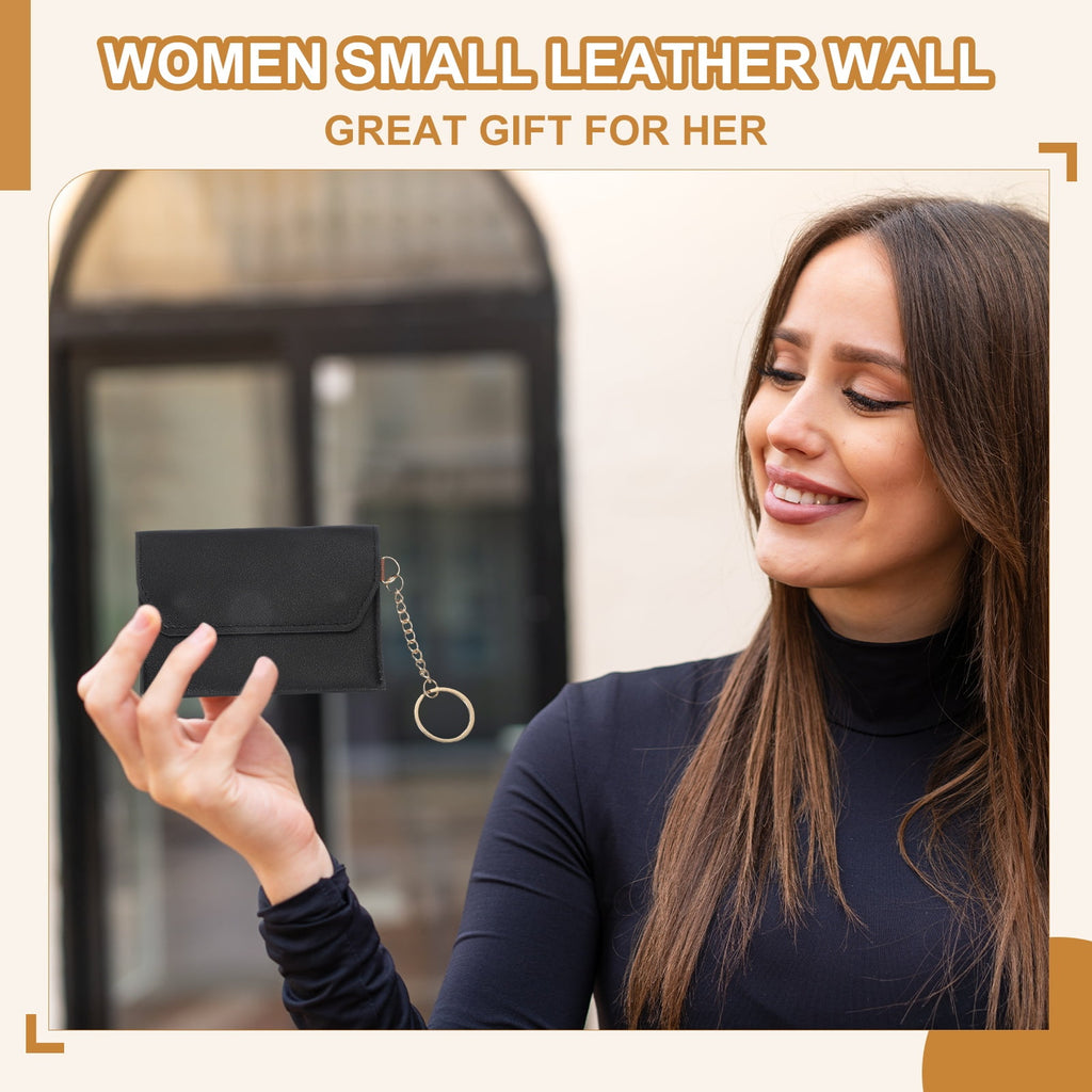 Leather Credit Card Holder, Slim Pocket Wallet for Women for Men with Detachable Keychain, Multi-Functional Dual-snap... - Image 5