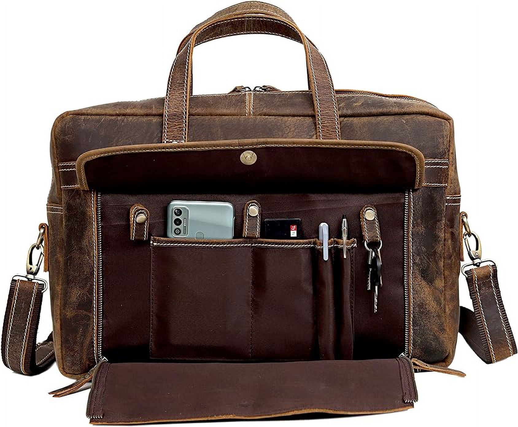 Full Grain Leather Briefcase For Men Business Travel Fits 17'' Laptop Messenger Bag Office Briefcase Crossbody Travel... - Image 2