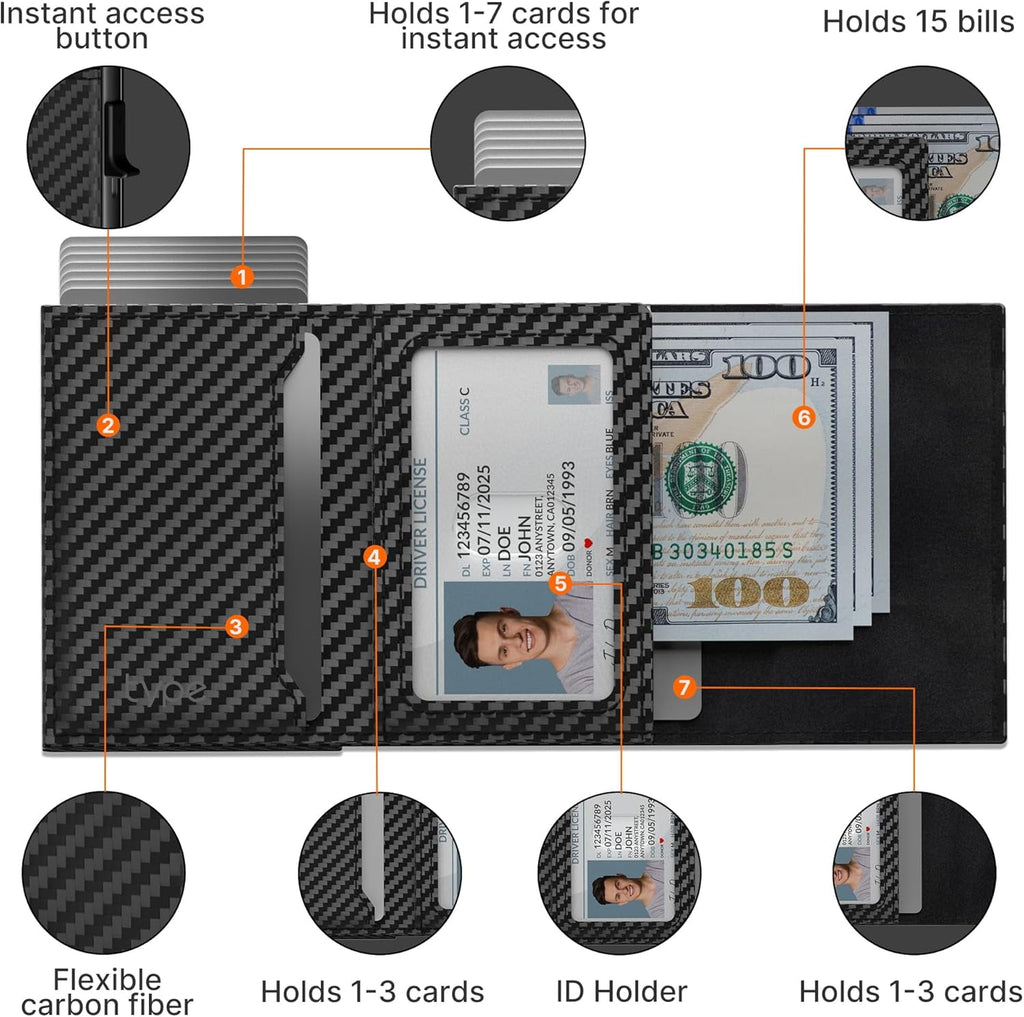 Mens Smart Wallet Card Holder for AirTag: Leather, Compatible with Apple Air Tag, RFID Blocking, Slim, Carbon Fiber, ... - Image 3