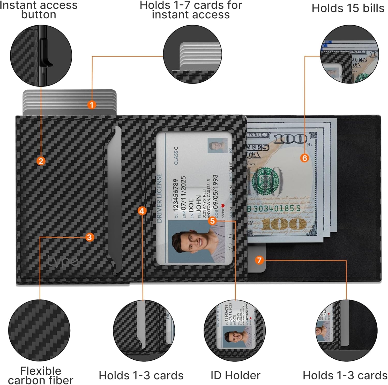 Mens Smart Wallet Card Holder for AirTag: Leather, Compatible with Apple Air Tag, RFID Blocking, Slim, Carbon Fiber, ... - Image 3