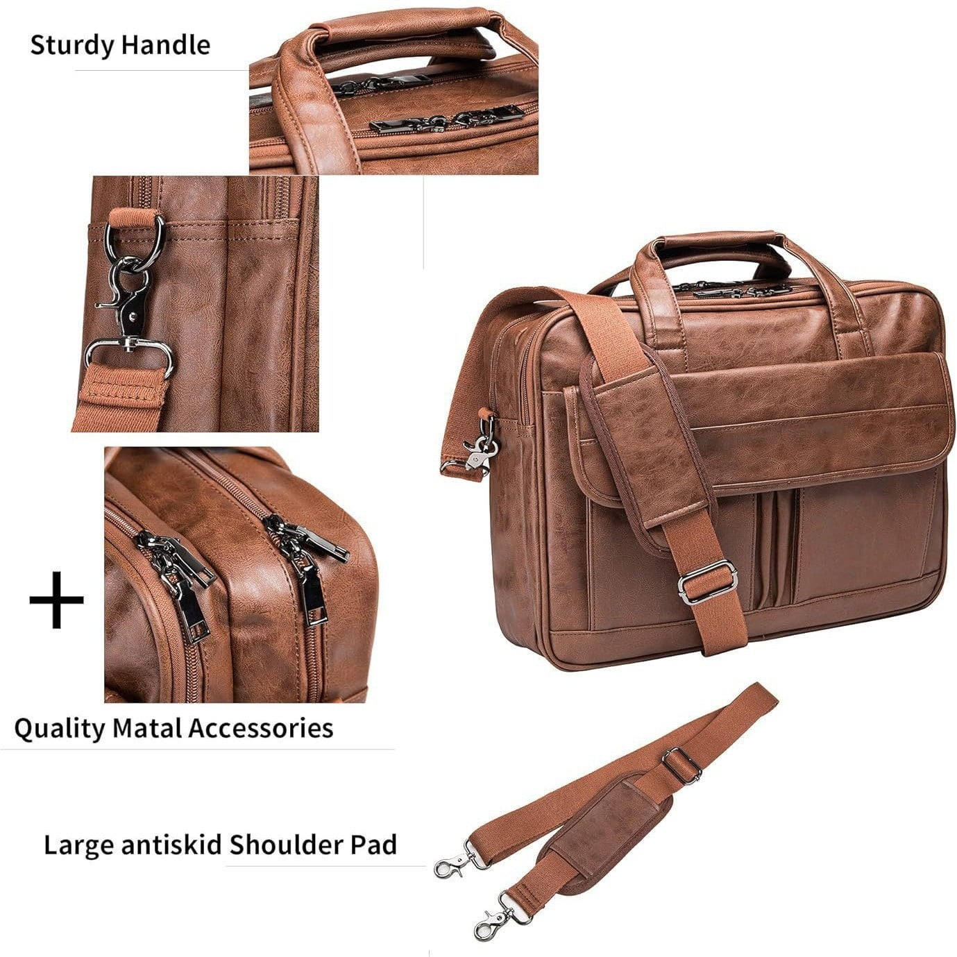 Men's leather mailman bag 17.3-inch laptop briefcase business shoulder bag computer tote bag - Image 3