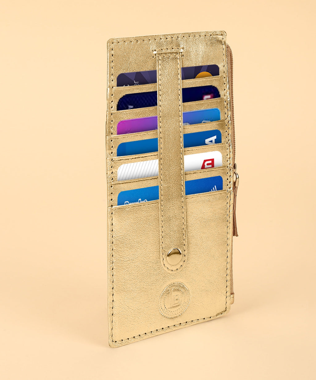 RFID Blocking Women's Wallet Vintage Leather All in One Card Case Holder Slim, Gold - Image 3