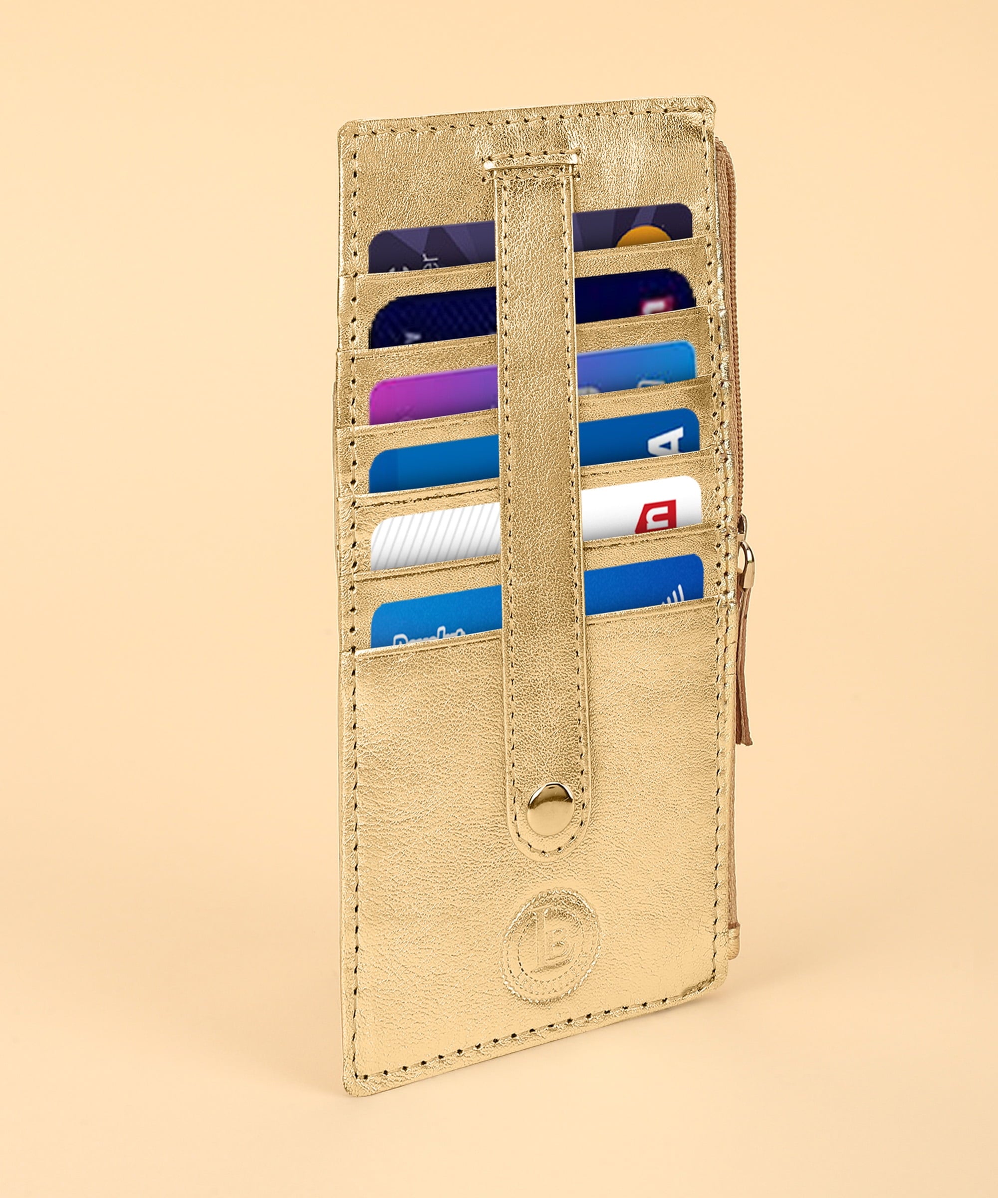 RFID Blocking Women's Wallet Vintage Leather All in One Card Case Holder Slim, Gold - Image 3
