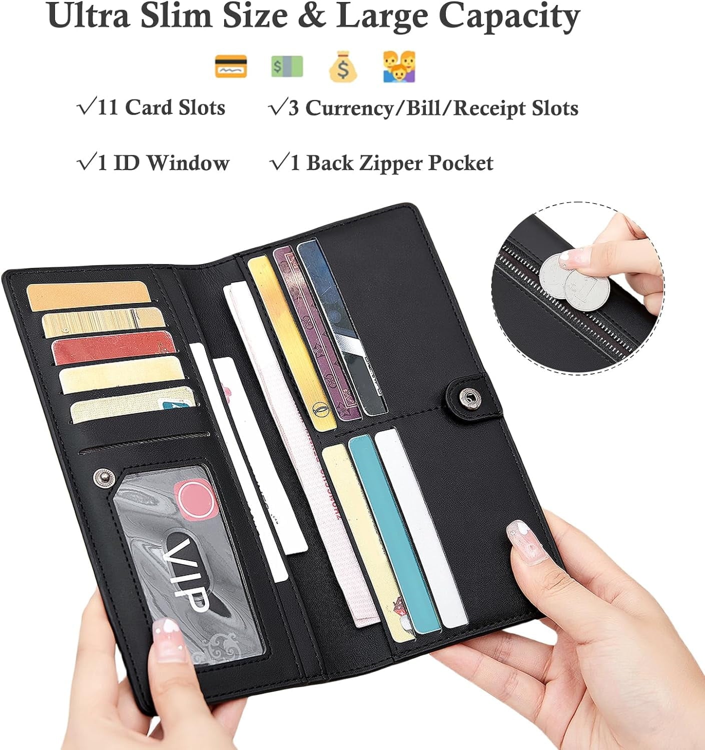 Wallets for Women Slim Thin Soft Leather RFID Blocking Credit Card Holder Bifold Long Ladies Wallet Clutch - Image 2