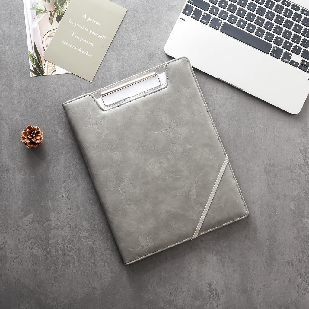 Leather Clipboard Folder Portfolio Business Padfolio Organizer Letter Size Professional Folder -Grey - Image 5