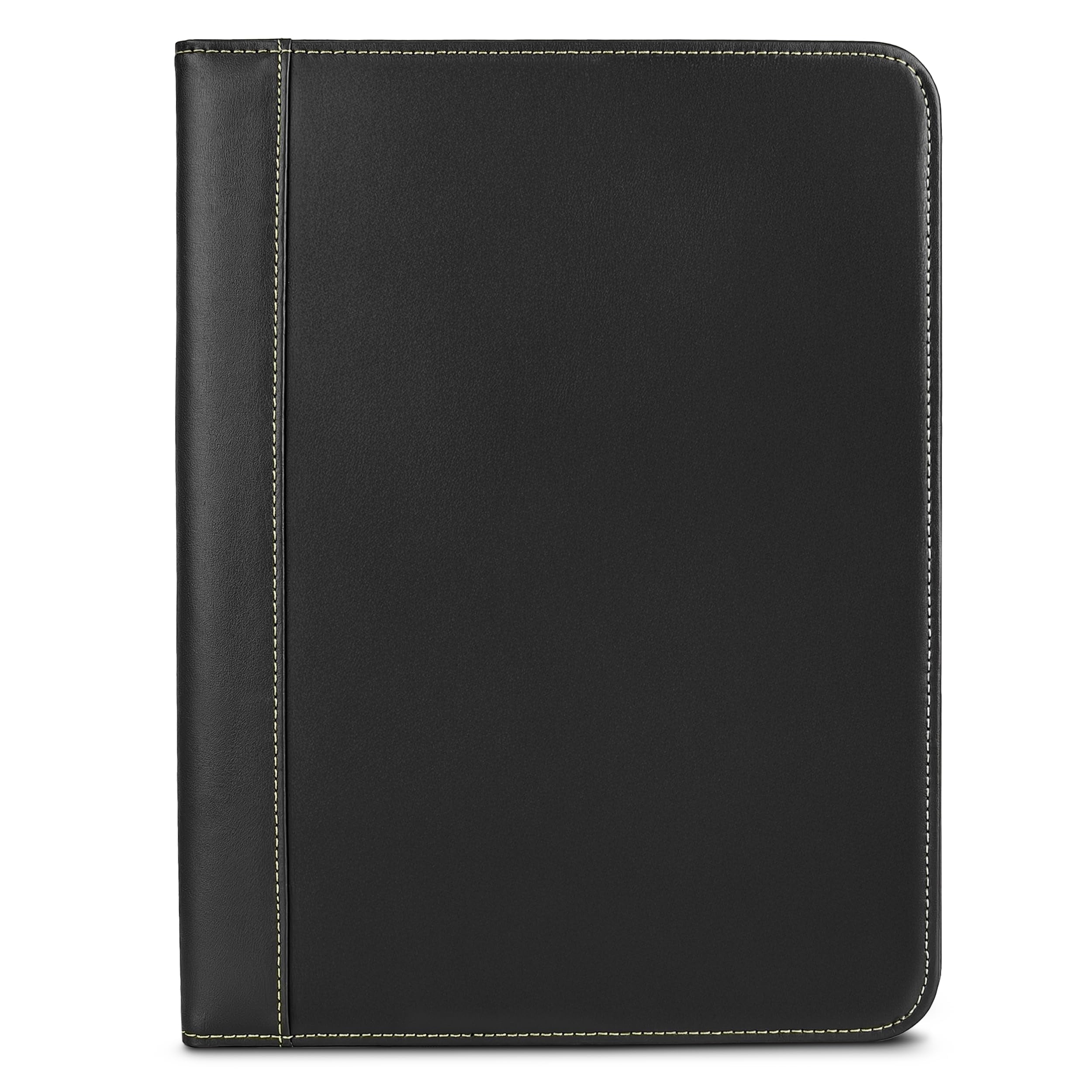 Contrast Stitch Faux-leather Padfolio  Business Portfolio For Men And Women Resume Document Organizer With 8.5 X 11 Inch Writing Pad Black - Image 2