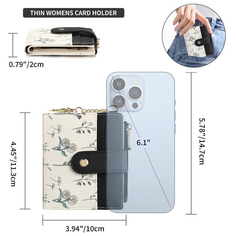 Small Wallet for Women RFID Blocking Slim Bifold Floral Leather Card Holder with Zipper Pocket ID Window - Image 2