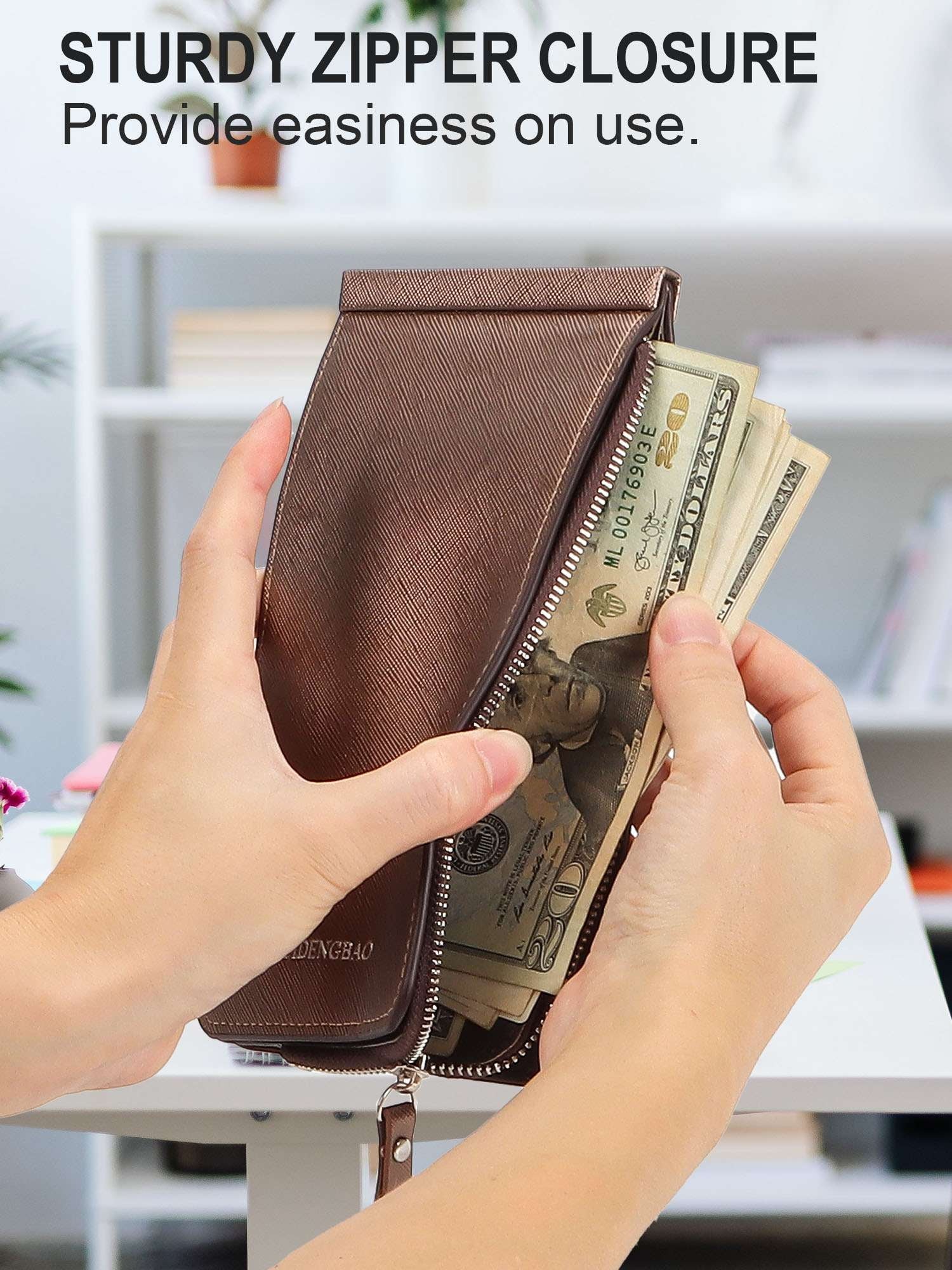 PU Leather Slim Wallets for Wome Men Credit Card Holder Bifold Wallet Long Clutch Purse Handbag with Cell Phone Cash ... - Image 6