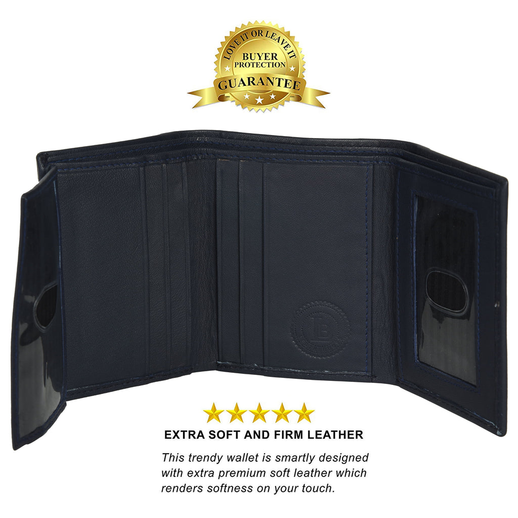 Genuine Leather Trifold Wallets For Men - Mens Trifold Wallet With ID Window Gifts For Men RFID Blocking - Image 3