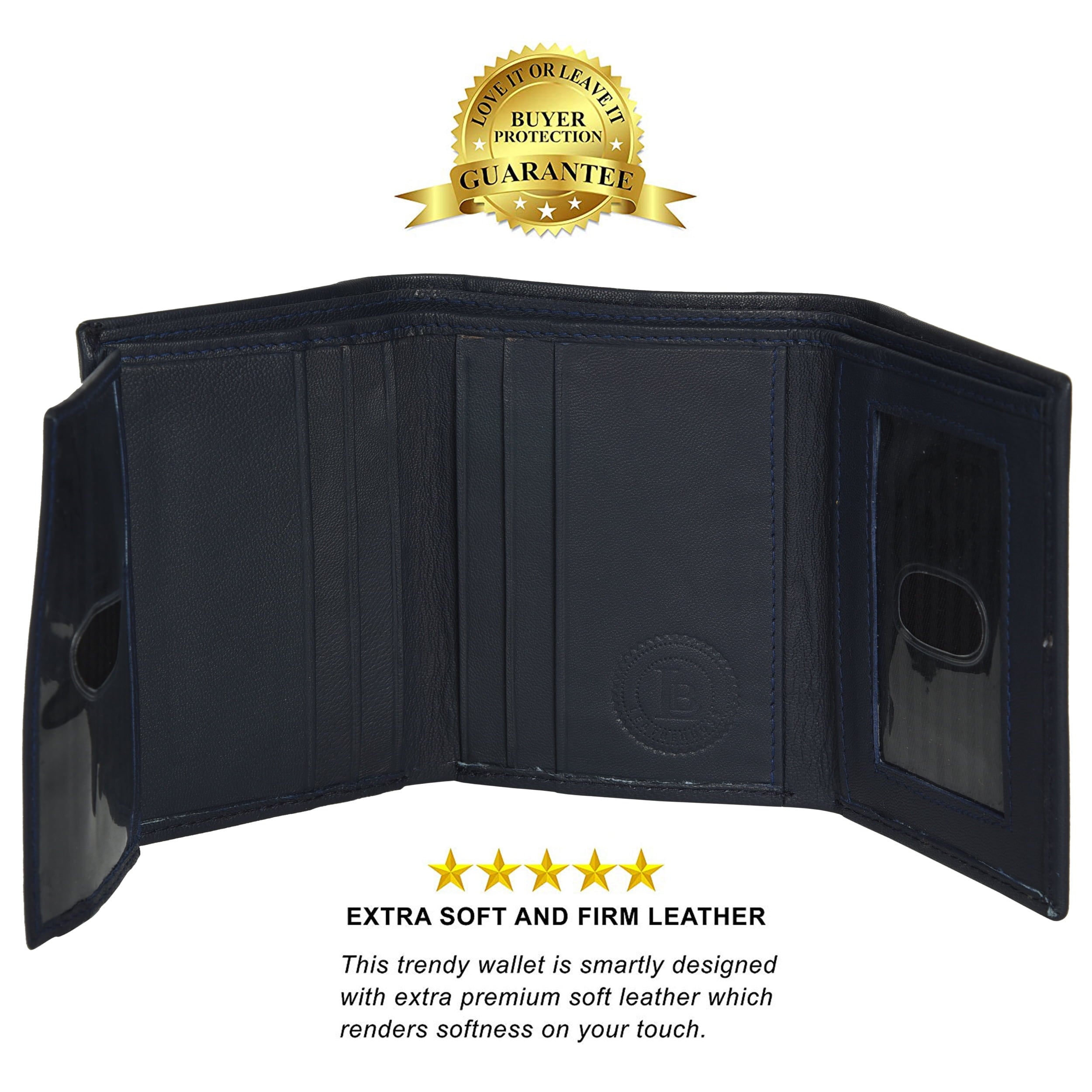 Genuine Leather Trifold Wallets For Men - Mens Trifold Wallet With ID Window Gifts For Men RFID Blocking - Image 3