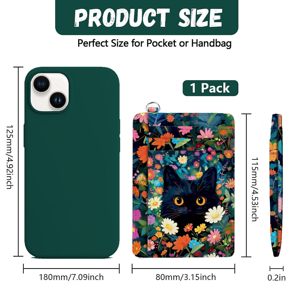 RFID Blocking Credit Card Holder for Women - Flower and Cat PU Leather Slim Wallet with ID Window 6 Card Slots and Ca... - Image 2