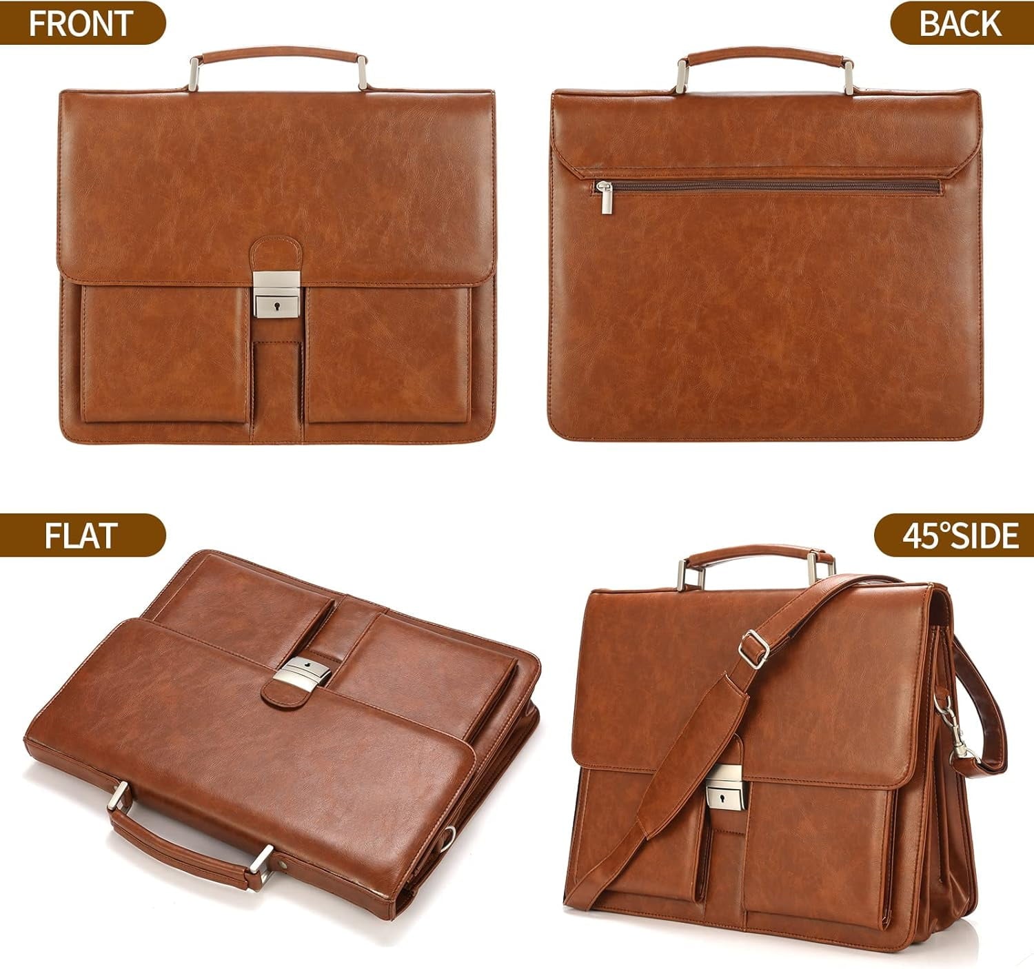 Classic PU Leather Briefcase for Men - Professional Business Messenger Bag - Image 3
