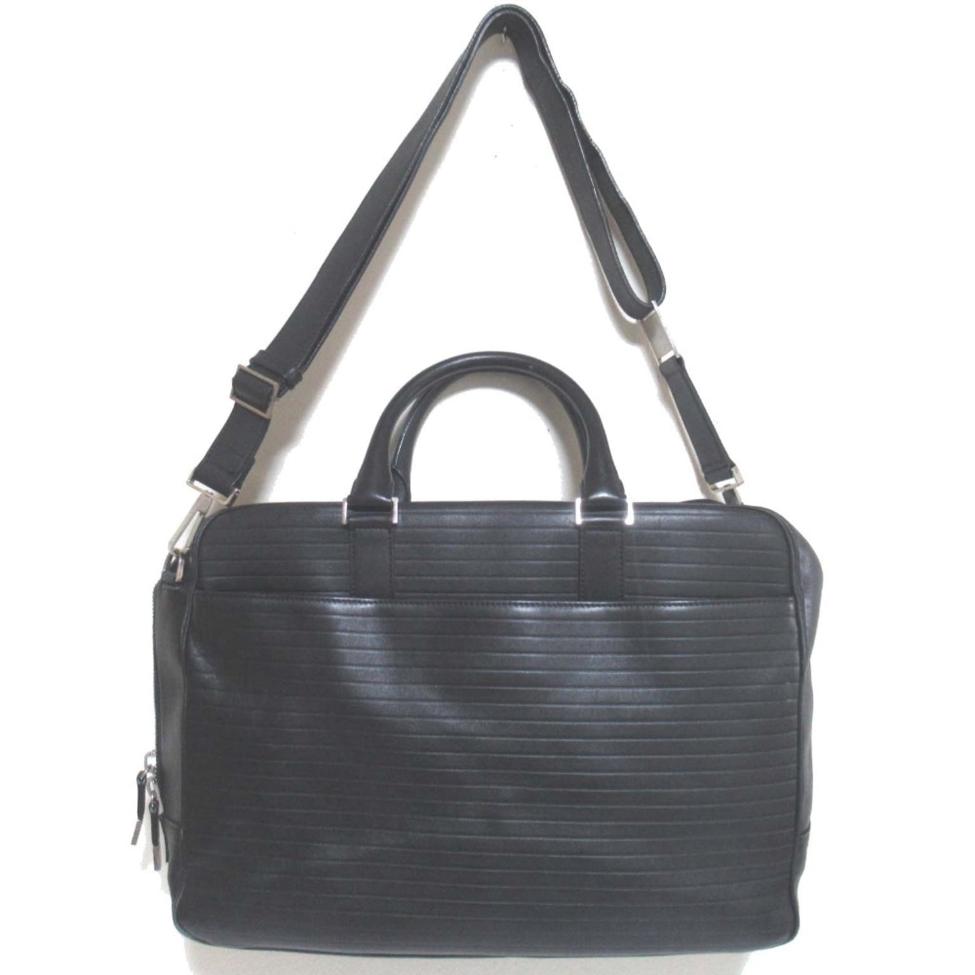 Pre-Owned Leather Briefcase Business Bag with PC Pocket, Black, Men's - Image 3