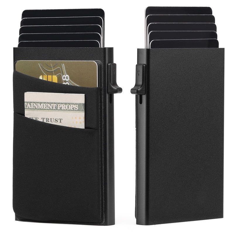 Slim Smart Aluminum Card Holder Mens Wallet Minimalist Leather RFID Blocking Metal Pop Up Wallet - Image 4