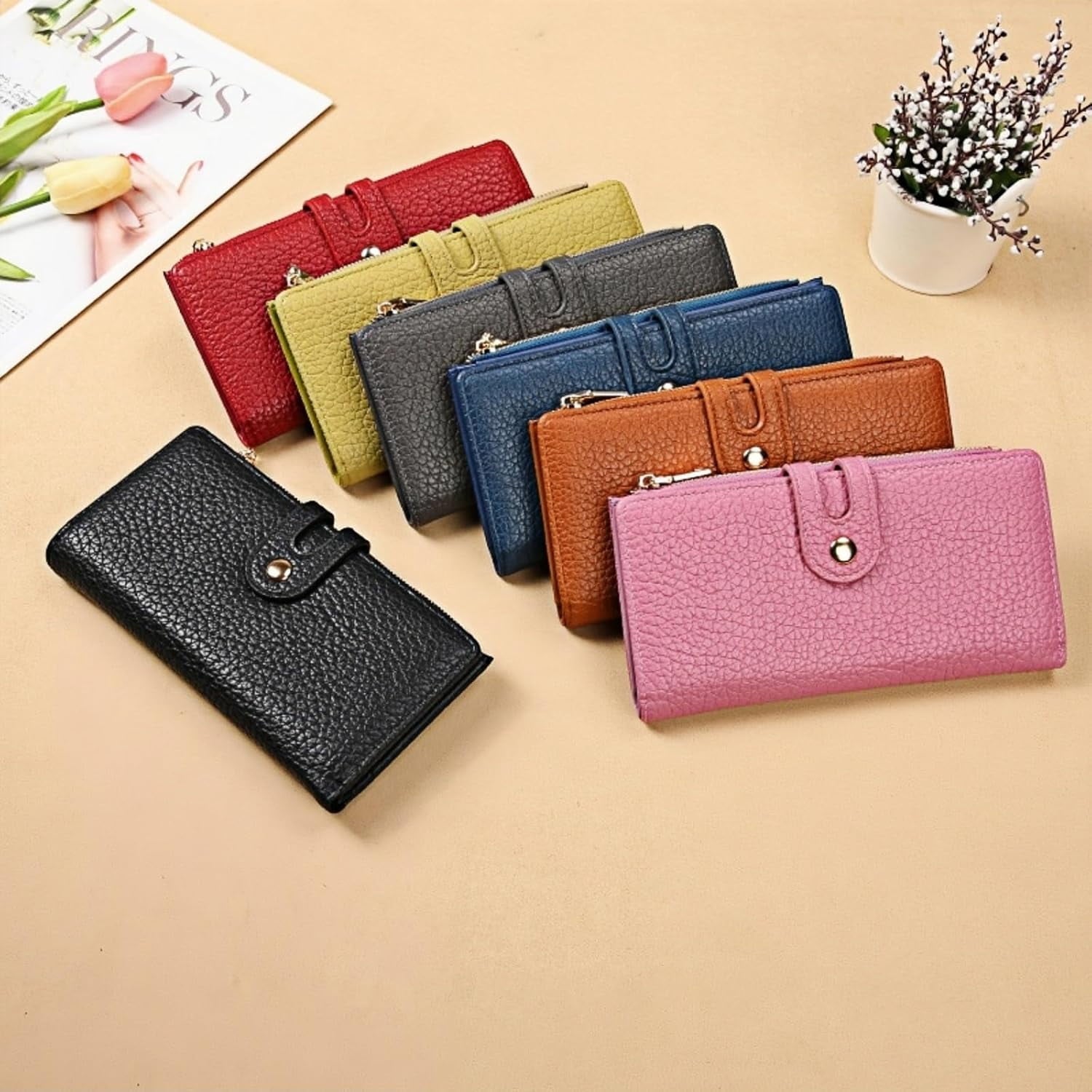 Wallets for Women Slim Leather Credit Card Holder RFID Blocking Bifold Thin Wallet with 4 Clear Windows Zipper Pocket - Image 6