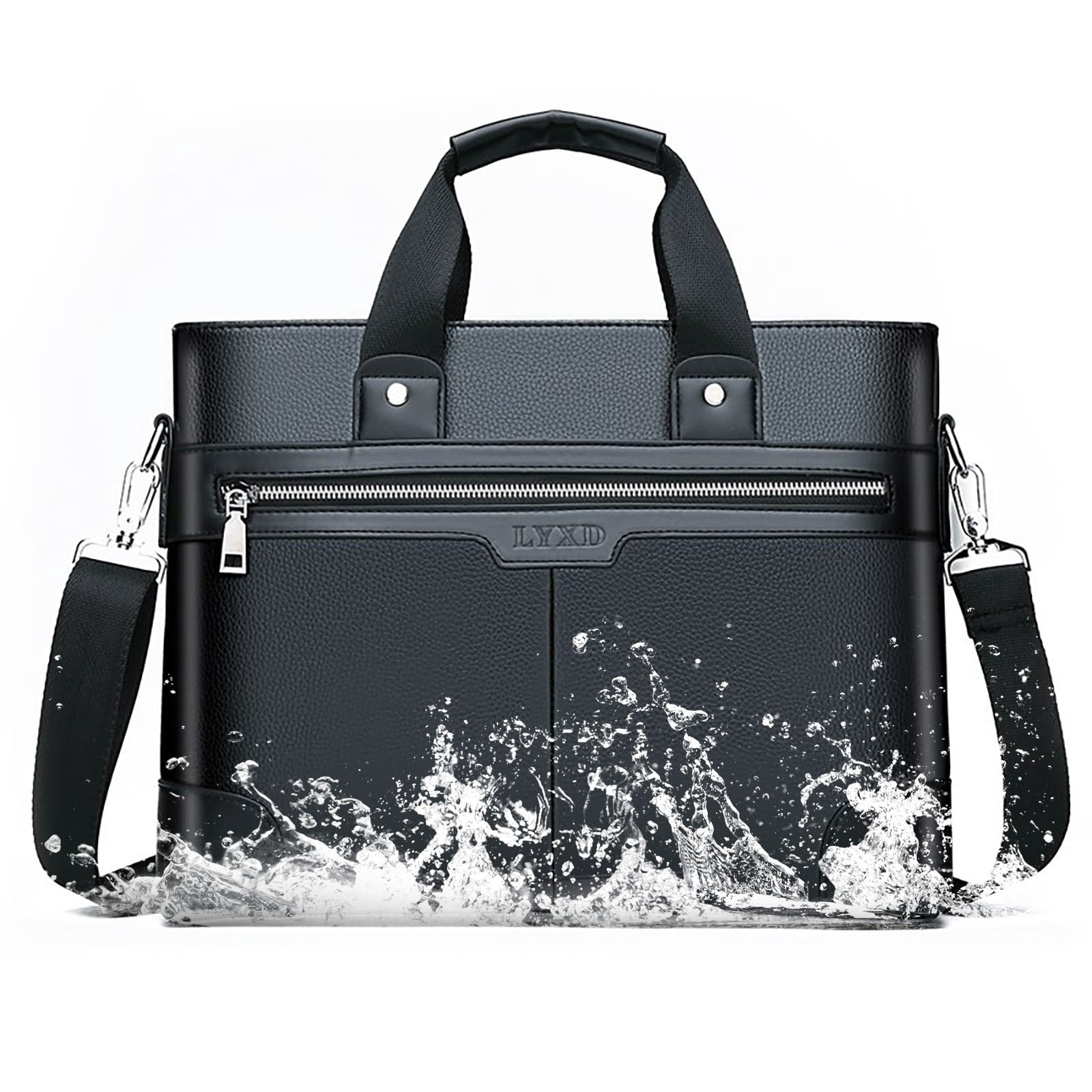 Leather Briefcase for Men 15.6 Inch Laptop Tote Work Bag Waterproof Messenger Shoulder Handbag(Black) - Image 3