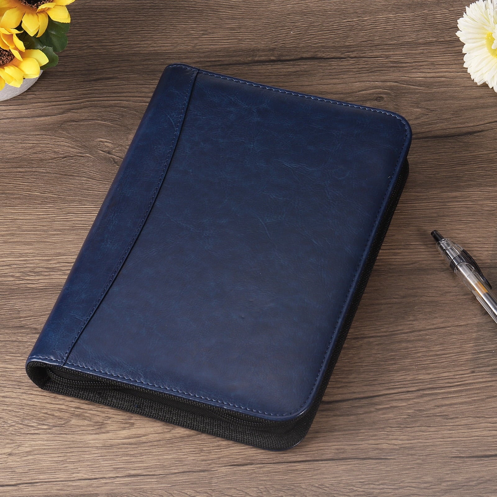 A5 Business Portfolio PU Leather Padfolio Organizer Legal Document Folder Zipper Professional, Black - Image 6