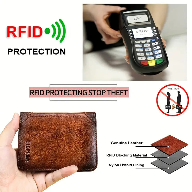 Genuine Leather Rfid Wallets For Men Vintage Thin Short Multi Function ID Credit Card Holder Money Bag Give Gifts To Men On Valentine's Day - Image 5