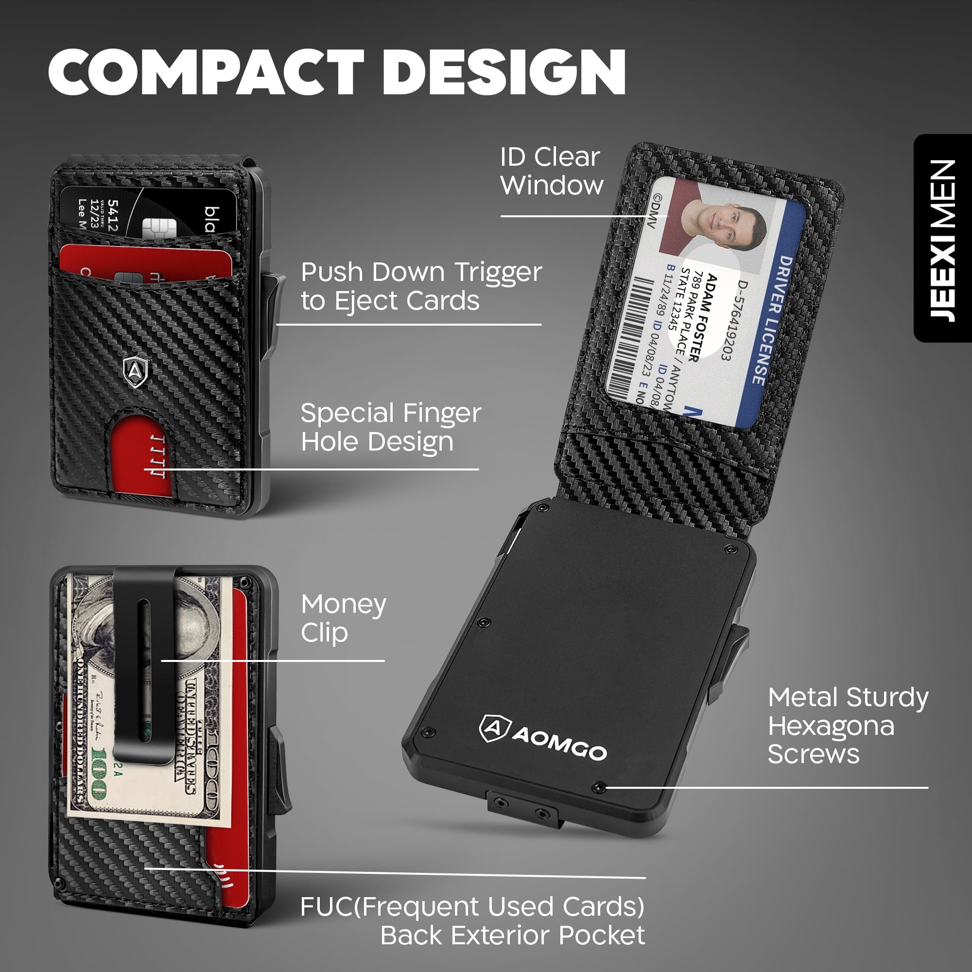 Carbon Fiber Slim Wallet for Men - RFID Blocking Minimalist Bifold with Money Clip & Card Ejector | Holds 12 Cards, Cash | Front Pocket Leat - Image 2