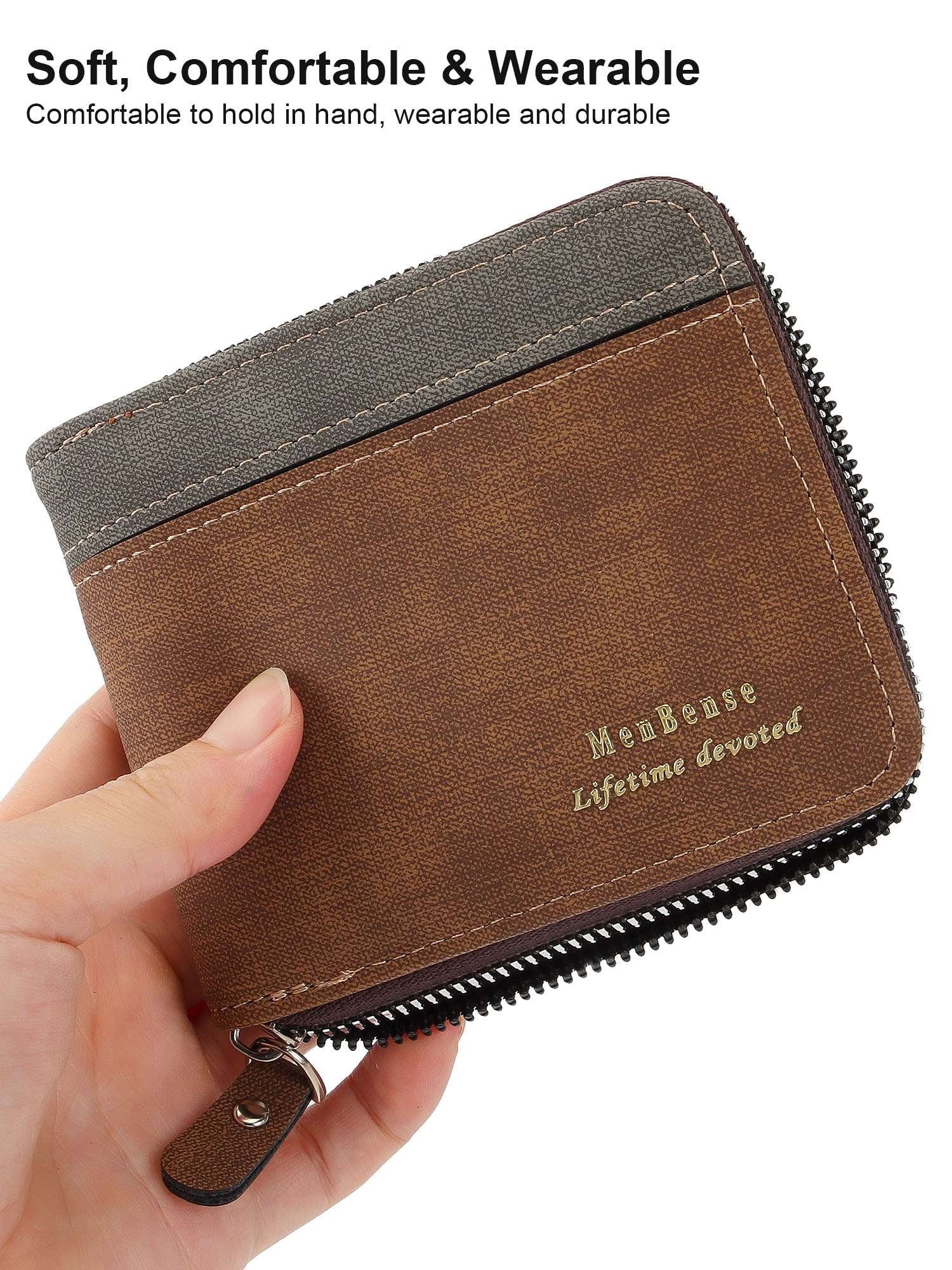 Genuine Leather Wallet Coin Pocket for Men Large Capacity ID Window Card Case with Zip (Brown) - Image 6