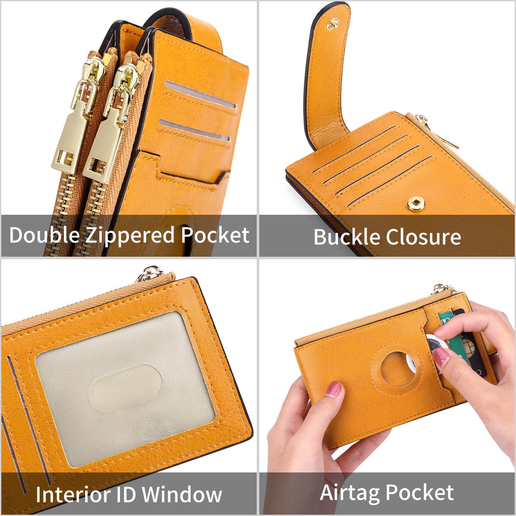 AirTag Wallet For Men Genuine Leather RFID Blocking Bifold Wallet Slim Minimalist Credit Card Holder Zipper Pocket Purse for AirTag - Image 4
