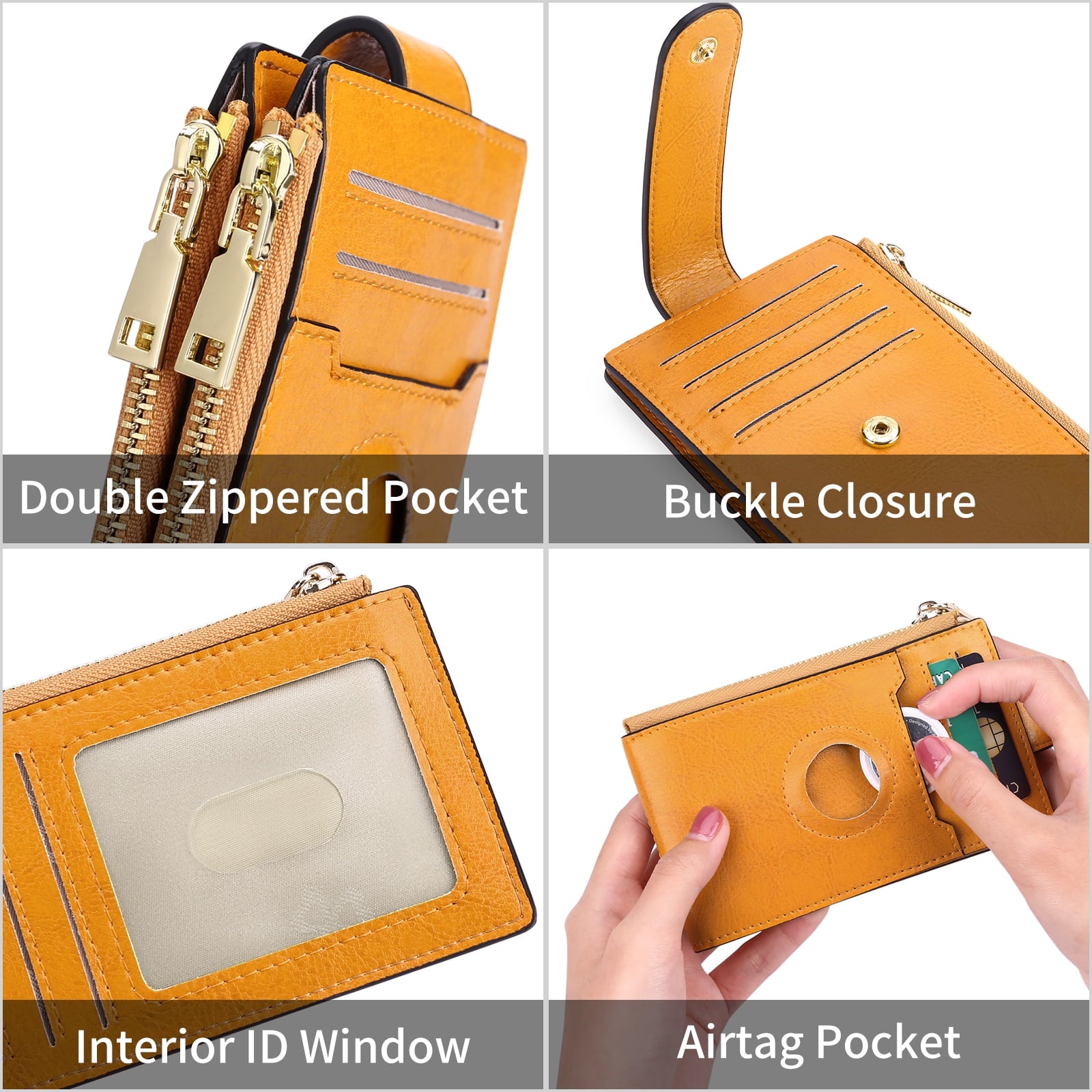 AirTag Wallet For Men Genuine Leather RFID Blocking Bifold Wallet Slim Minimalist Credit Card Holder Zipper Pocket Purse for AirTag - Image 4