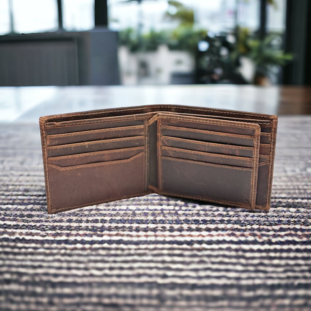 RFID Bifold Leather Wallet For Men with Flip Up ID in Vintage Buffalo Brown - Image 4