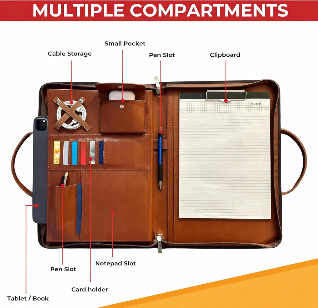 with Handles Professional Business PU Padfolio Organizer for Documents and Resume - Image 3