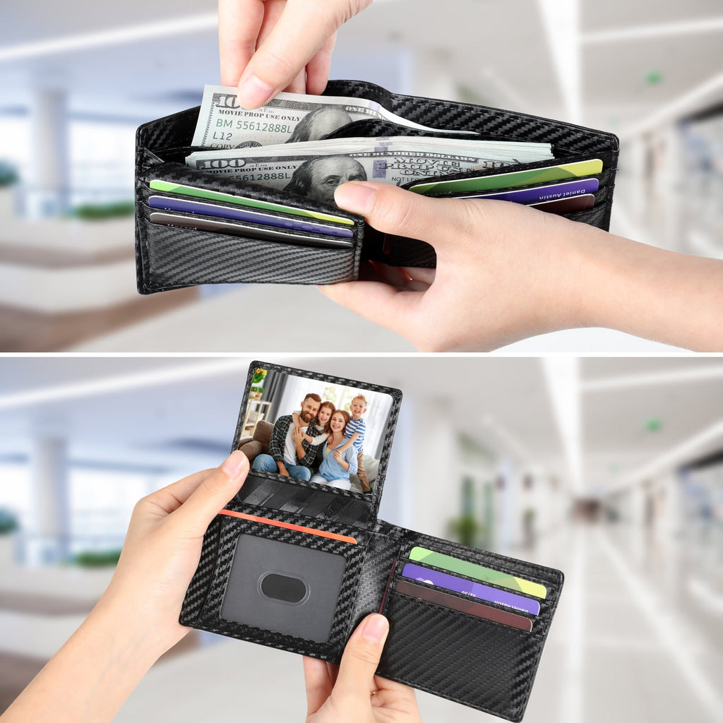 Wallet for Men, Slim Leather Rfid Blocking Mens Wallet with 2 ID Windows, Bifold Minimalist Credit Card Holder for 15... - Image 3