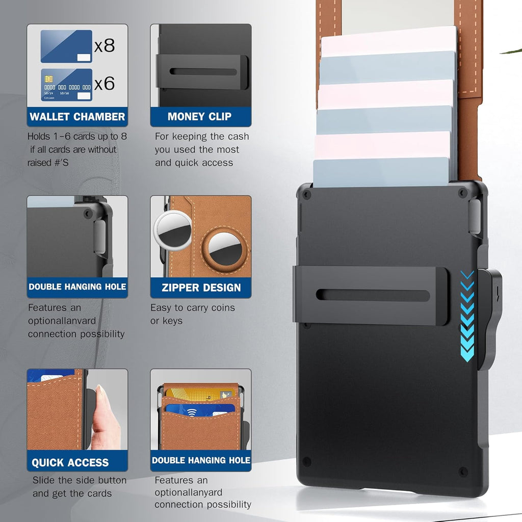 Wallet for Men - with Pop Up Aluminum Case Money Clip Slim Leather Slots Credit Card Holder RFID Blocking Bifold Minimalist Wallet (Coffee b - Image 5