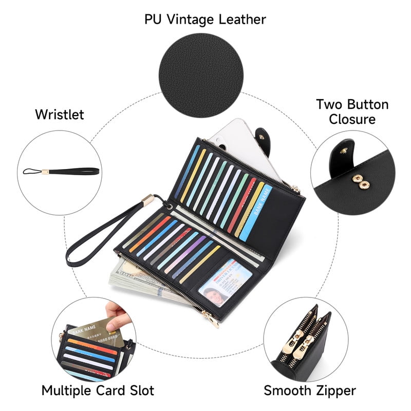 Wallet Women Multi Card Slim Leather RFID Blocking Credit Card Holder Wallet Purse with Zipper Pocket - Image 4