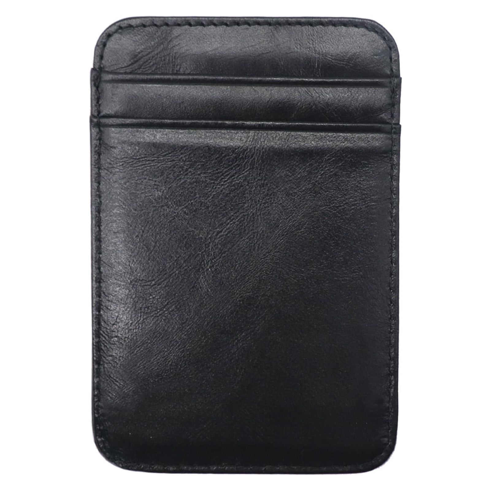 Card Holder Slim Small Wallet Faux Leather Solid Color Driver's License Credit Card Case Business Use Black - Image 2