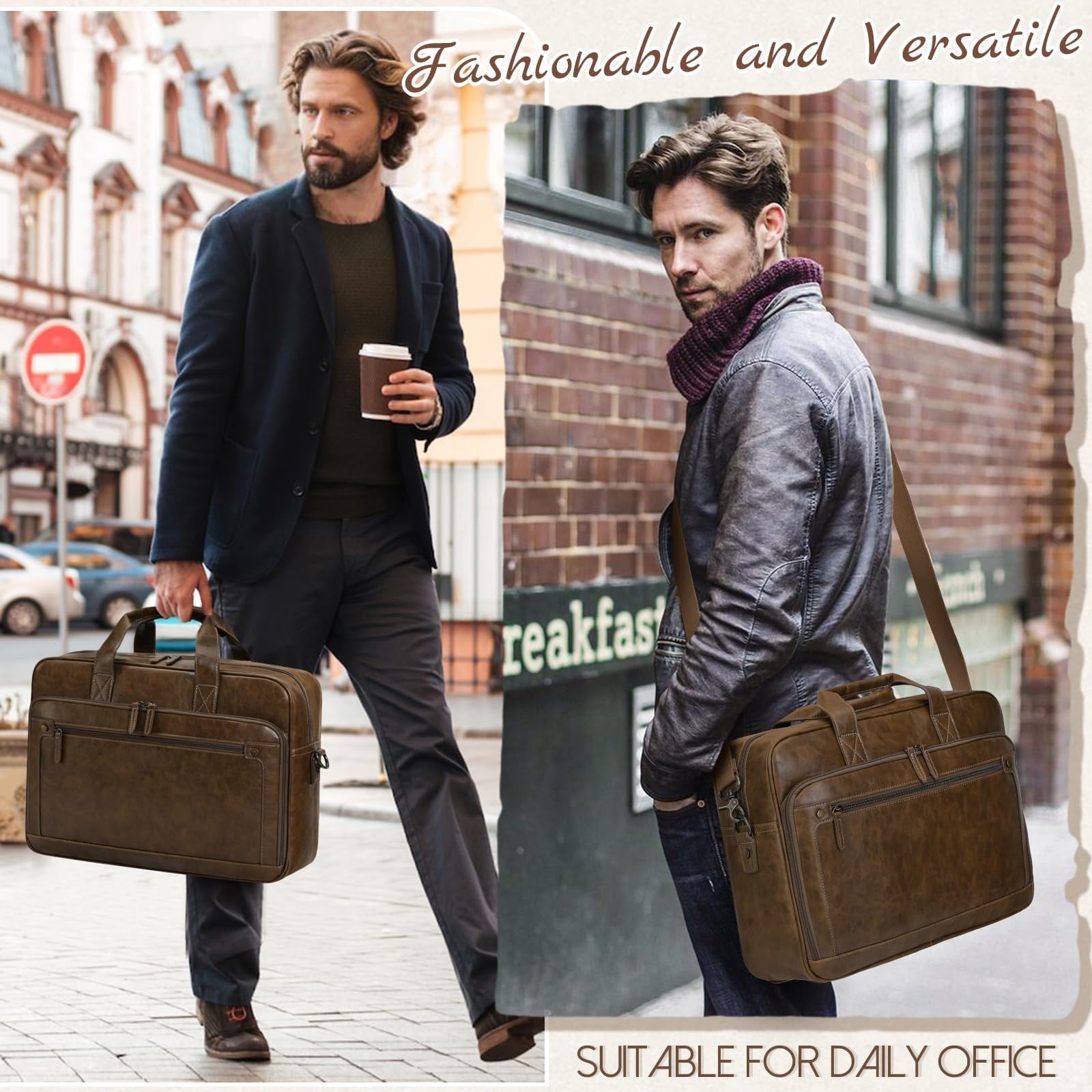 Mens Laptop Bag 16 Inch Leather Briefcase Vintage Messenger Bag for Men Large Crossbody Shoulder Office Computer Bag ... - Image 4