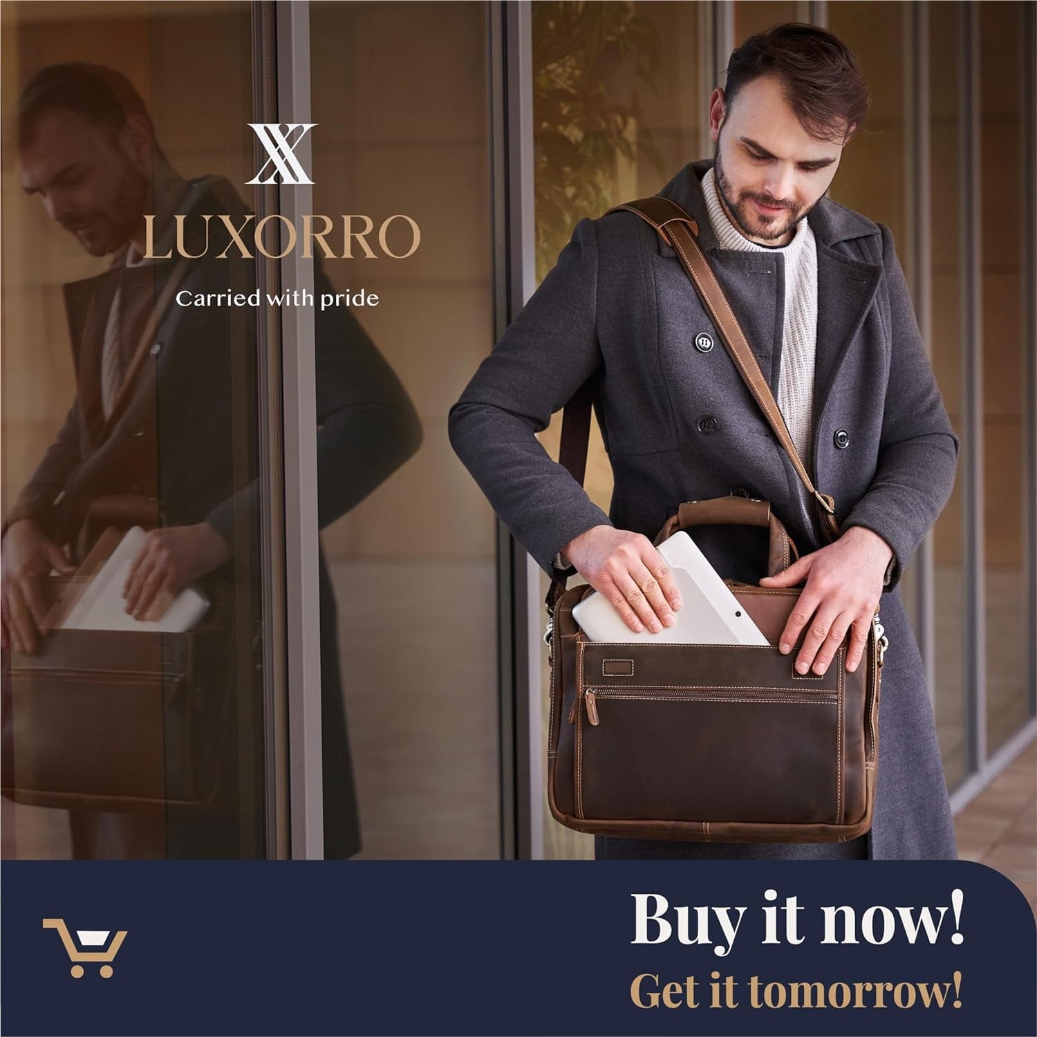 Briefcase for Men, Handcrafted, Fits 15.6" Laptop - Dark Brown - Image 5