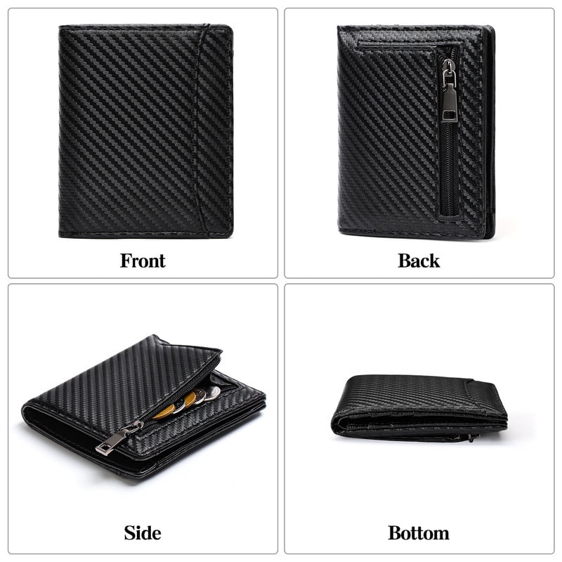 Mens Slim Bifold Wallet RFID Blocking, Front Pocket Leather Wallet with Zipper Coin Pocket, Minimalist Thin Credit Card Holder for Men - Image 2