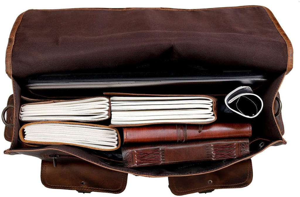 18 inch Buffalo Leather Briefcase Laptop Messenger Office College Bag for Men and Women - Image 5