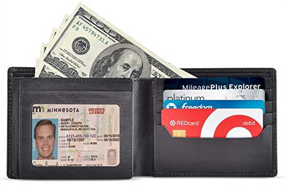 Black Leather Wallet for Men with RFID Blocking - Bifold High Capacity with Side Flip 2 ID Windows and 10 Credit Cards Slots - Image 3