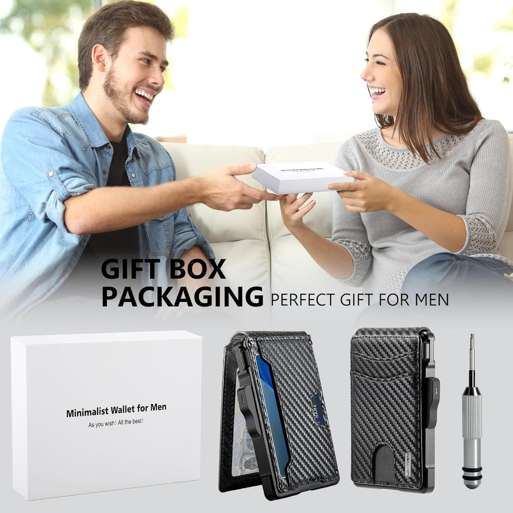 for Men - with Money Clip Slim Leather Slots Credit Card Holder Blocking Bifold Minimalist (Money Clip Inside) - Image 2