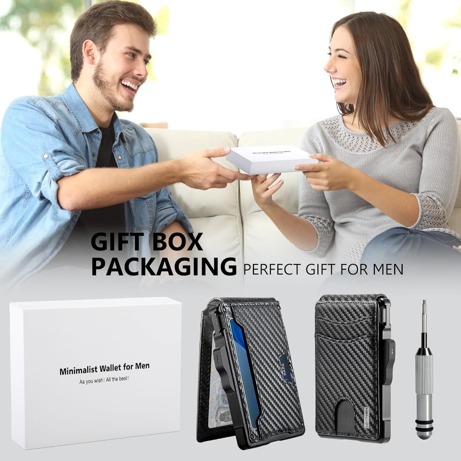 for Men - with Money Clip Slim Leather Slots Credit Card Holder Blocking Bifold Minimalist (Money Clip Inside) - Image 2