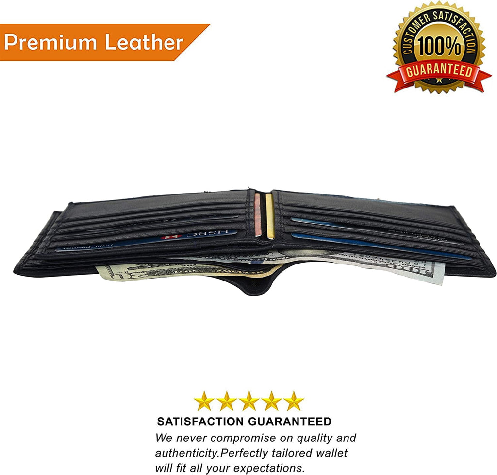 Men's Bifold Leather Hipster wallet with middle flap - 16 credit card slots - Image 4