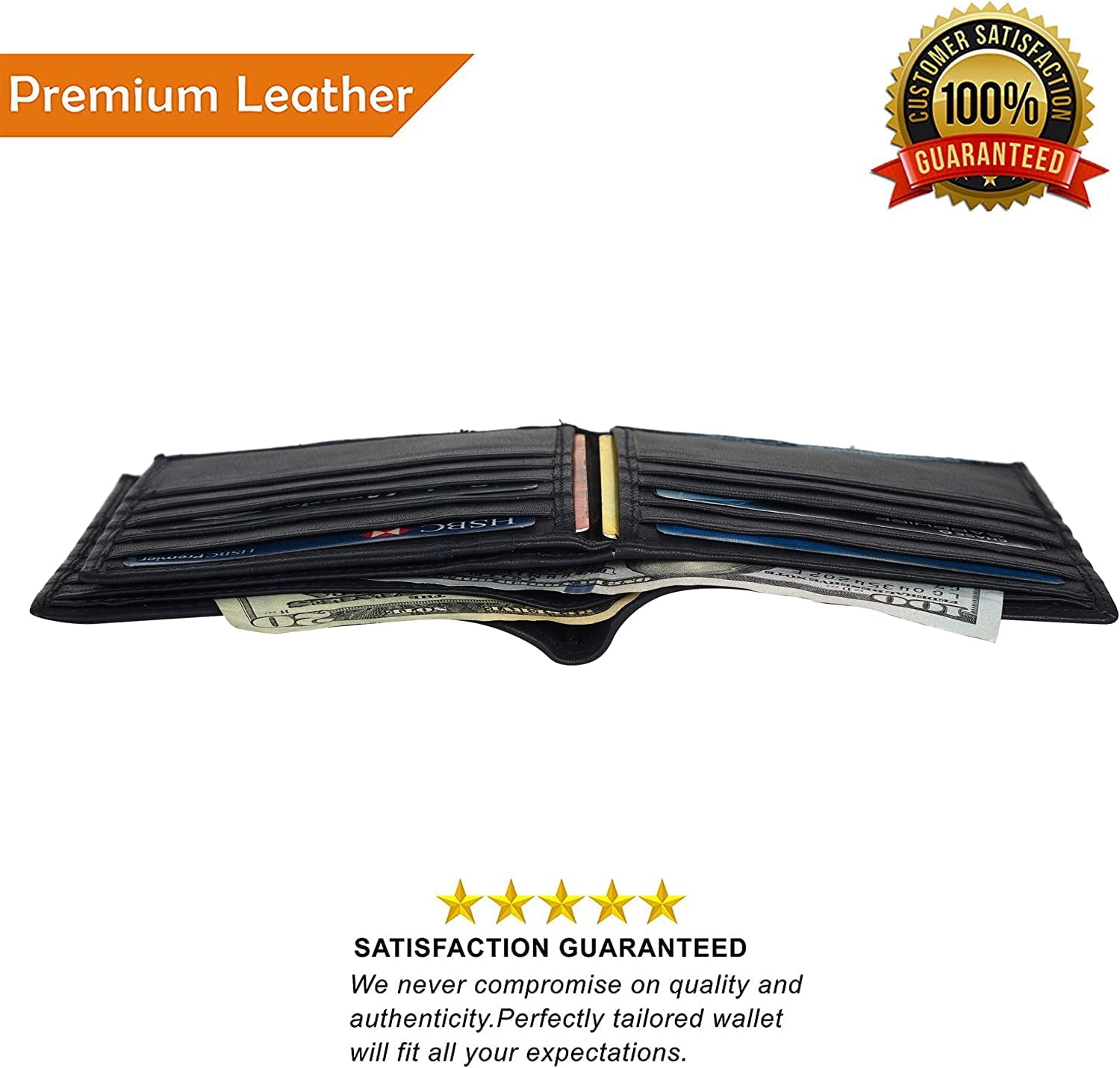 Men's Bifold Leather Hipster wallet with middle flap - 16 credit card slots - Image 4