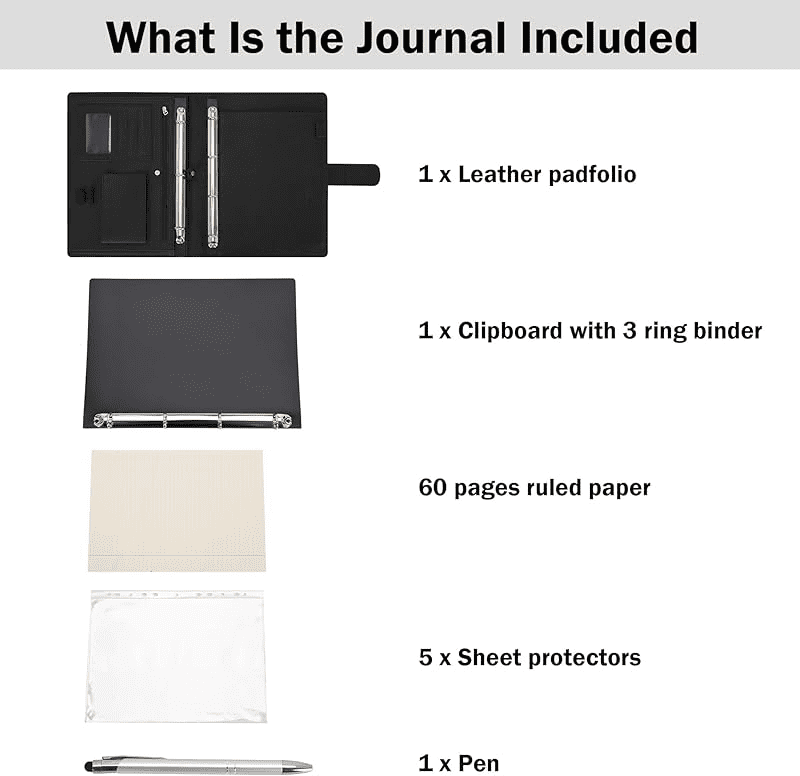 Wonderpool A4 PU Leather Ring Holder Writing Portfolio Multi Document Case with Removable Binder Clipboard and Functional Pocket for Organiz - Image 3