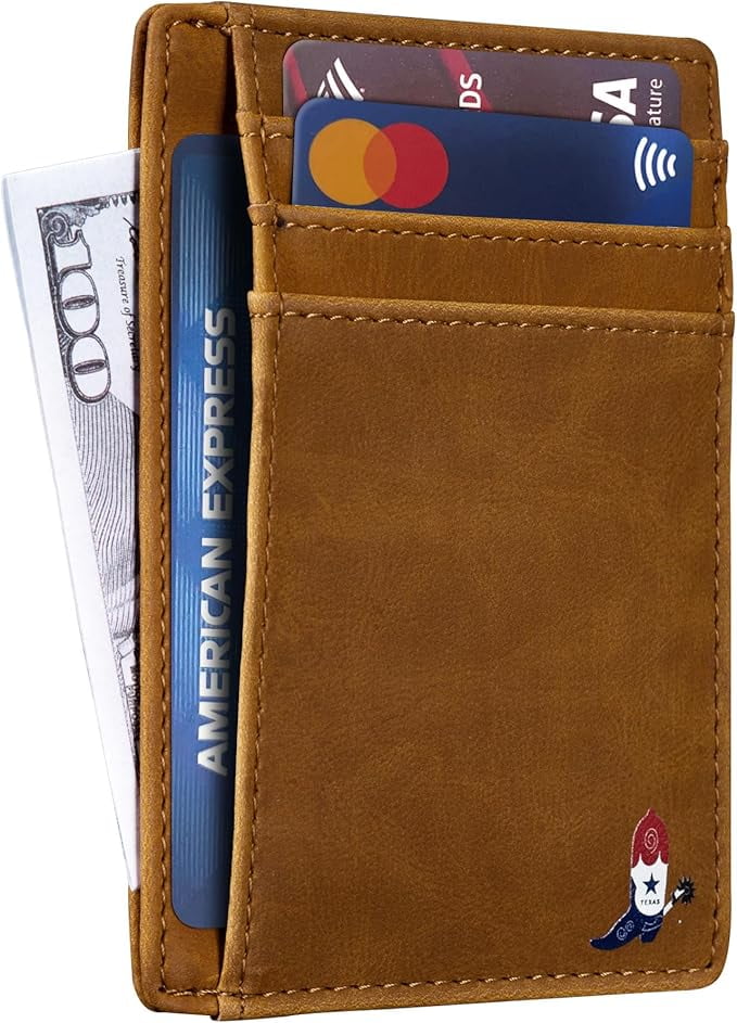Texas Boot on Cardholder Slim Front Pocket Wallet, PU Leather, Khaki, Card Holder, RFID Blocking with Texas Souvenir Logo, Gift for Texans a - Image 4