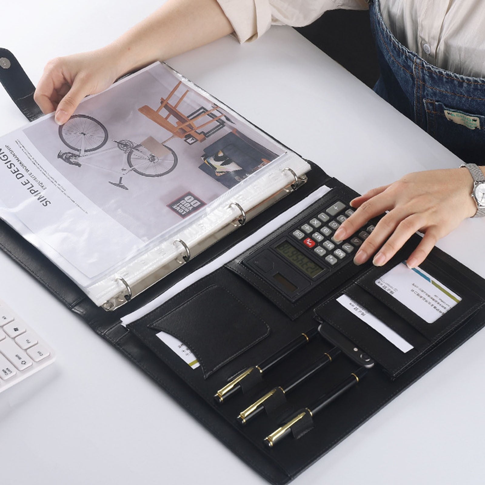 CoreLiving Professional Leather Folder Portfolio, Resume Document Binder with Notepad, Calculator Storage and Multi-Pocket Organizer for Bus - Image 5