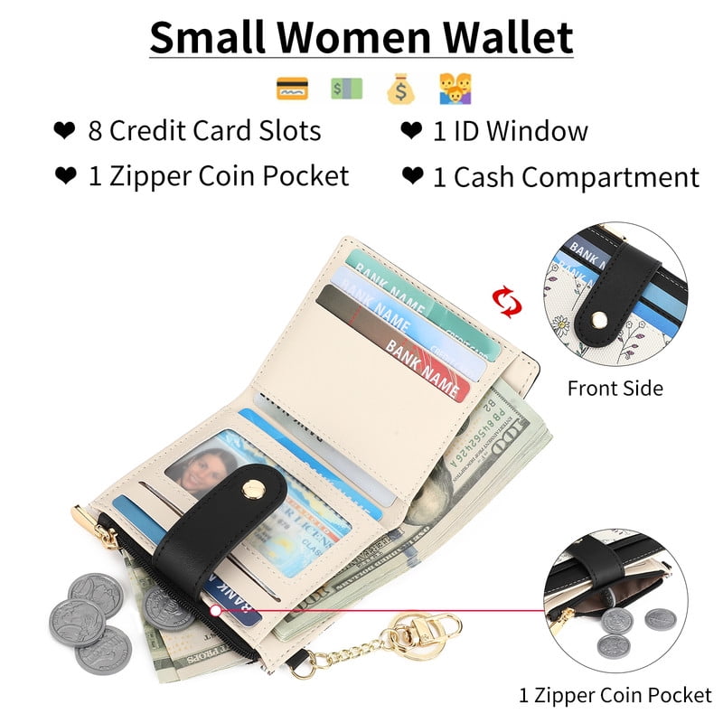 Small Wallet for Women RFID Blocking Slim Bifold Floral Leather Card Holder with Zipper Pocket ID Window - Image 4