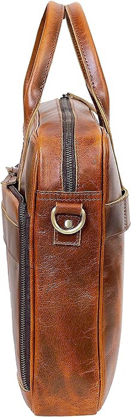18 Inch Leather briefcase Laptop Messenger Bags For Men and Women Best Office College Satchel Bag - Tan Brown - Image 3