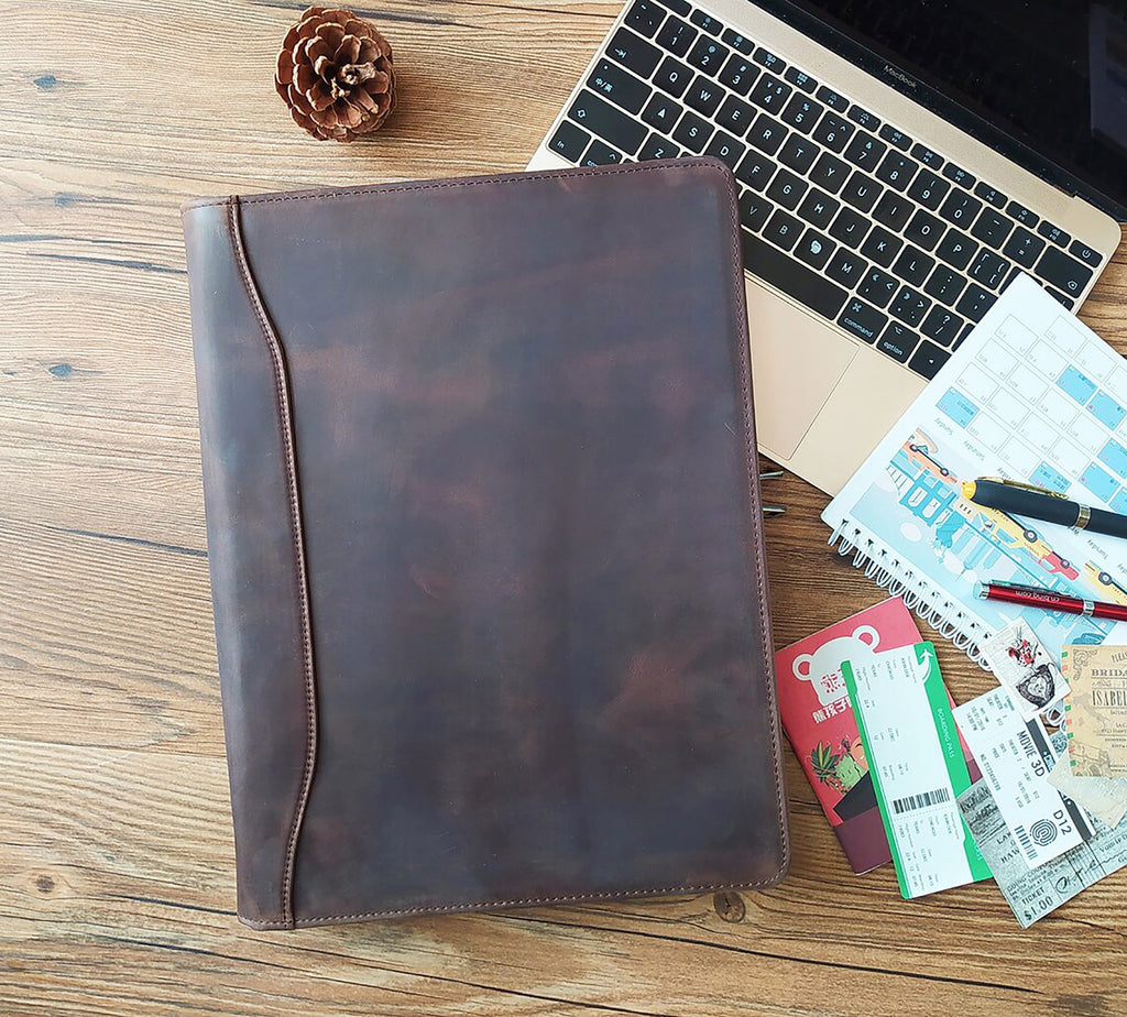 Genuine Leather Portfolio, Zippered Padfolio for Men, Leather Binder for Letter Size Notepad, Portfolio for Women, Bu... - Image 6