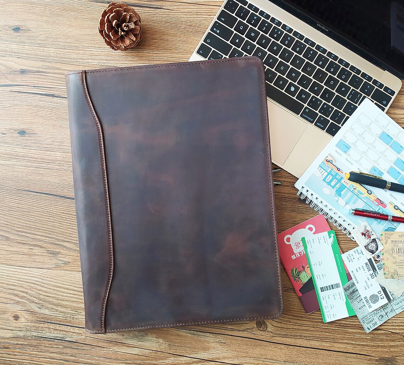 Genuine Leather Portfolio, Zippered Padfolio for Men, Leather Binder for Letter Size Notepad, Portfolio for Women, Bu... - Image 6